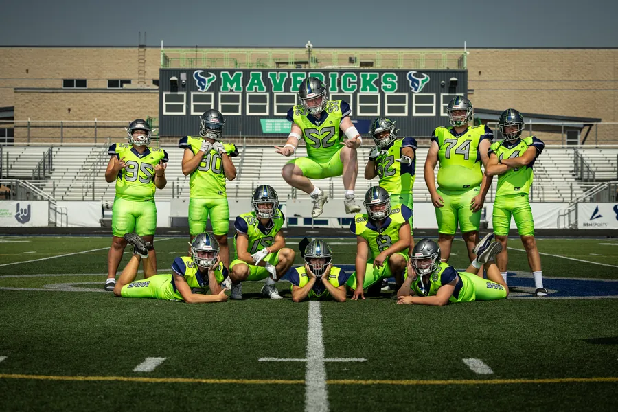 Mountain View High School 2025 senior football team banner, a real photograph enhanced with text and logos, Meridian Idaho