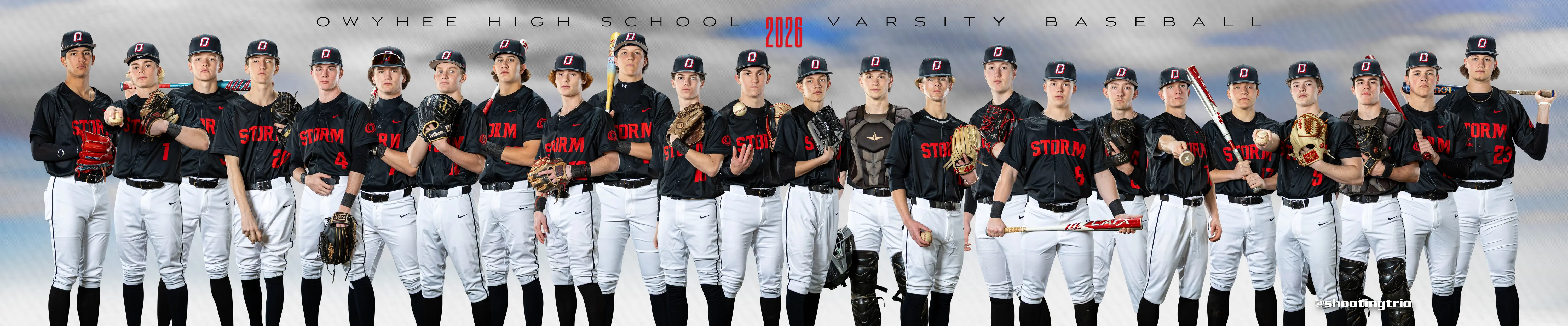 Owyhee High School varsity baseball panoramic team banner built as a fundraising auction piece