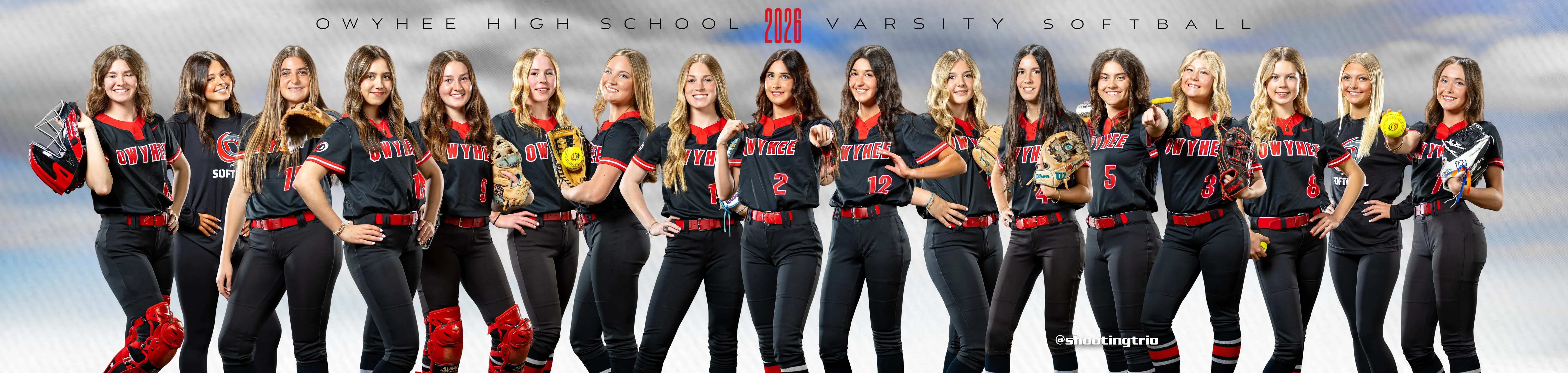 Owyhee High School varsity girls softball panoramic team banner