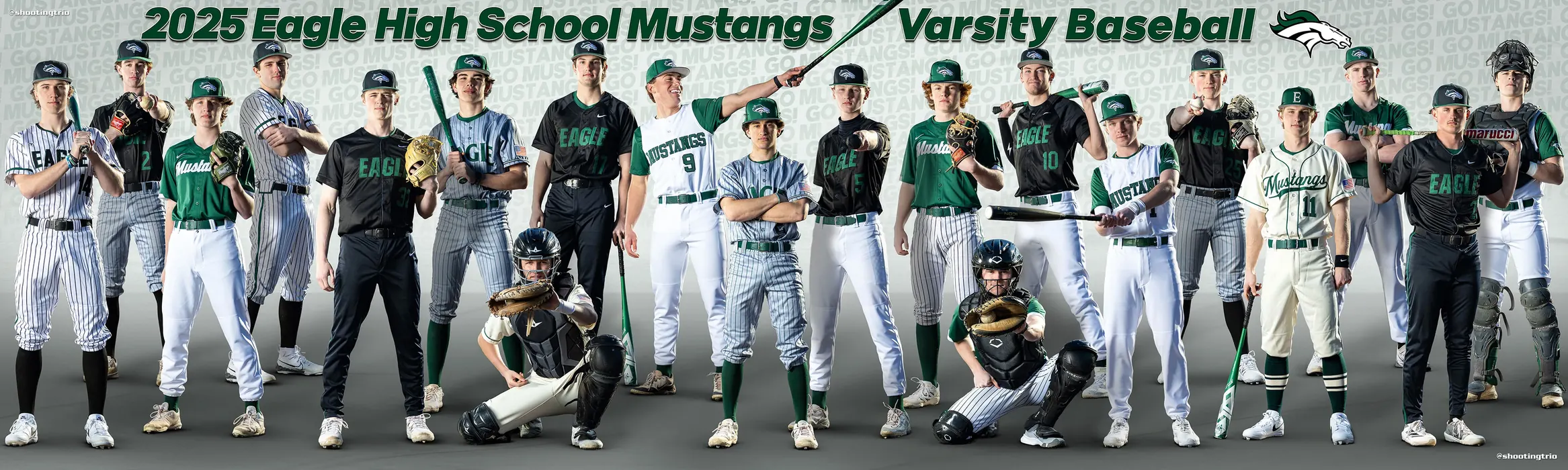 Eagle High Mustangs varsity baseball Class of 2025 panoramic team banner, Eagle Idaho