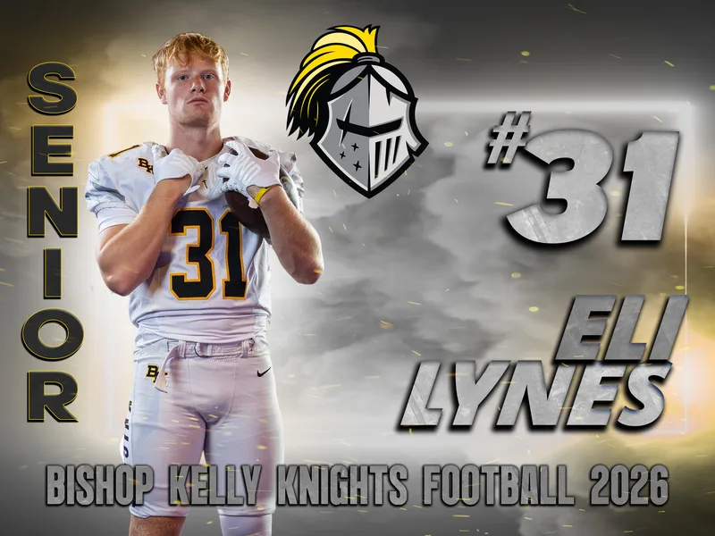 Sample senior football yard sign design for Bishop Kelly Knights