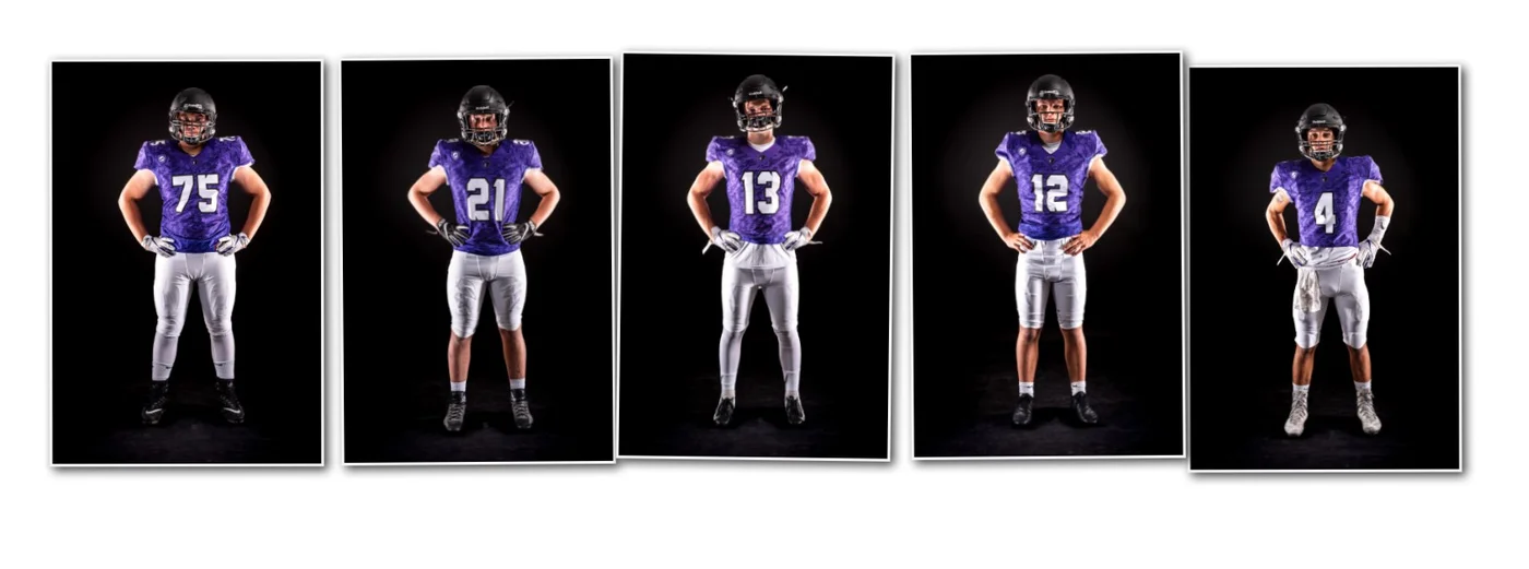 Individual football portrait composite from the first Rocky Mountain High School garage session — Shooting Trio Photography Meridian Idaho 2018