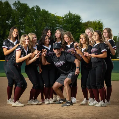 Idaho Batbusters 16U softball team fun photo with coach