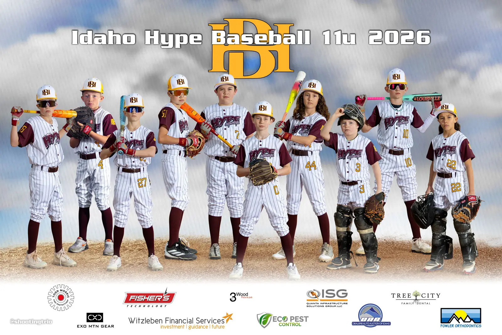 Idaho Hype Baseball 11U team banner with sponsor logos — Boise Hawks Memorial Stadium