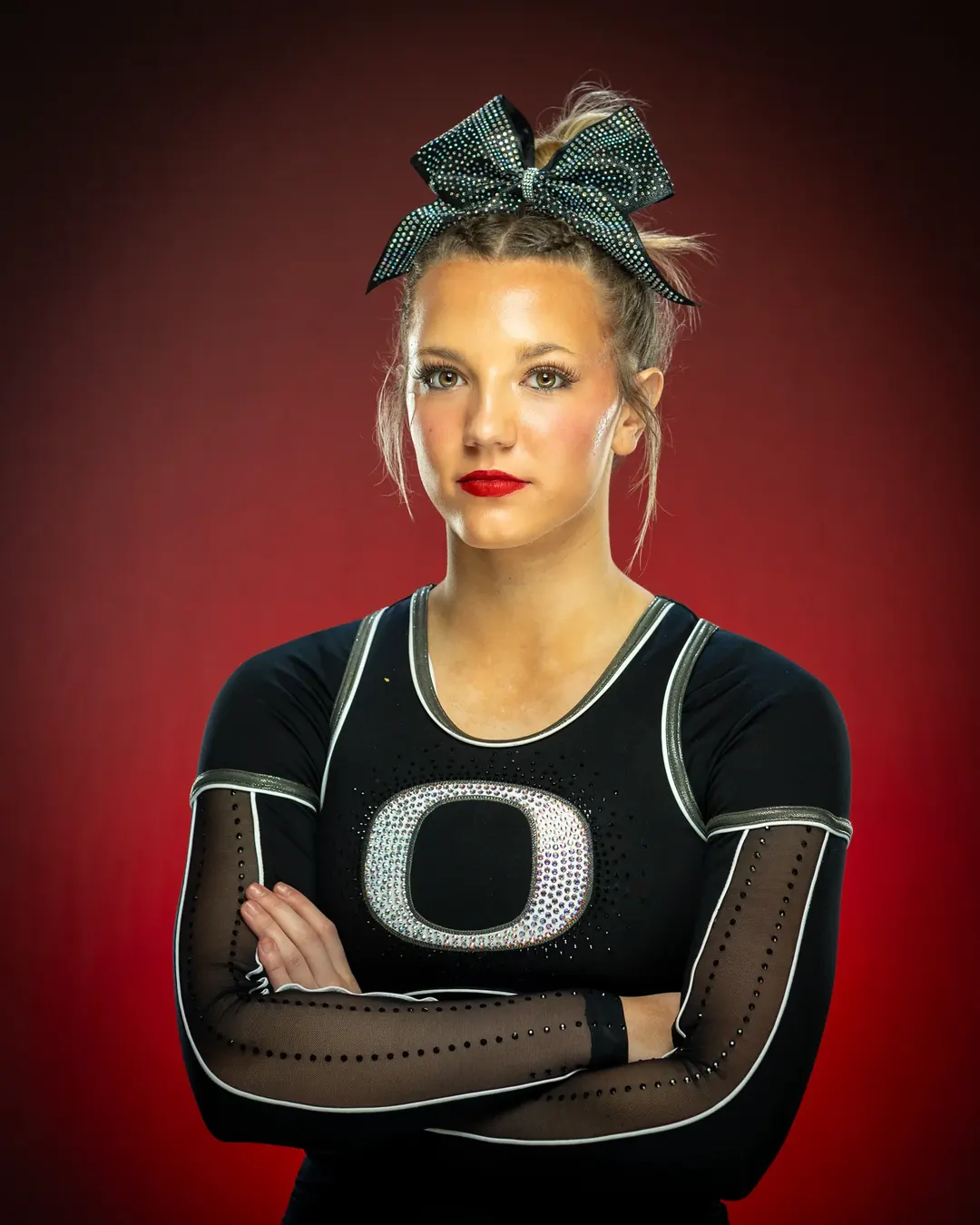 Owyhee High School Storm cheerleader portrait, Treasure Valley Cheer Invitational