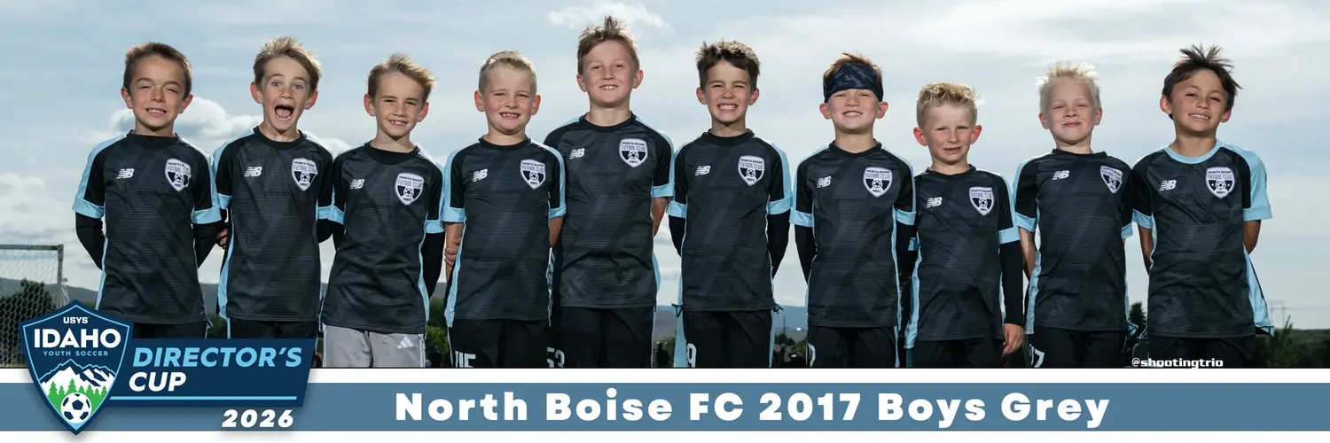 North Boise Futbol Club 2017 Boys Grey 8x24 panoramic team print from the IYSA Director's Cup