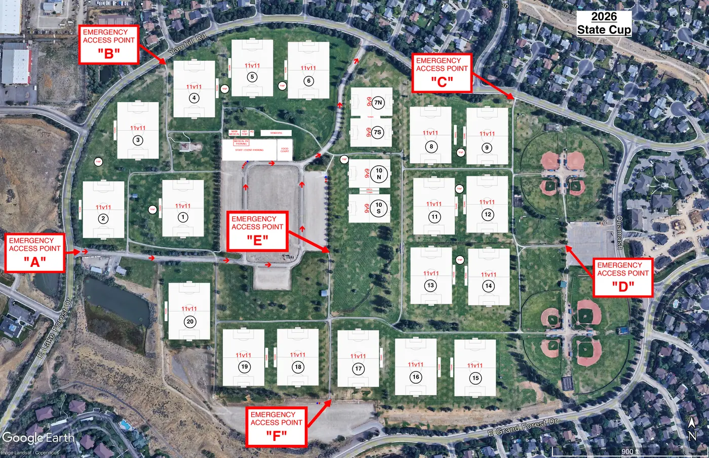 Field map of the Idaho State Cup at Simplot Sports Complex, Boise, Idaho.