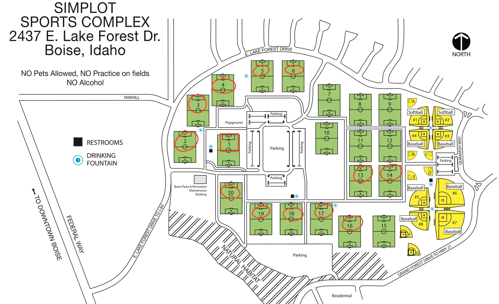 Field map of the Northwest President's Cup at Simplot Sports Complex, Boise, Idaho.