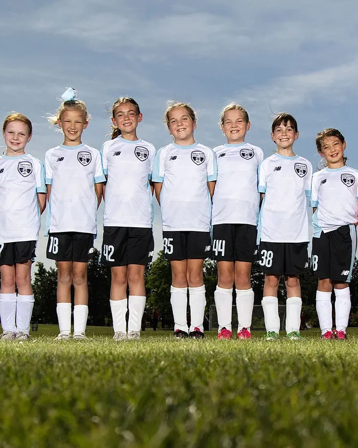 North Boise FC girls soccer team lined up on the field, Boise Idaho